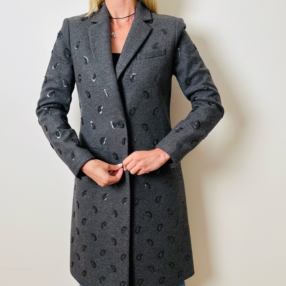 New Michael Michael Kors Paisley Embroidered Wool Melton Coat - Picture 2 of 9